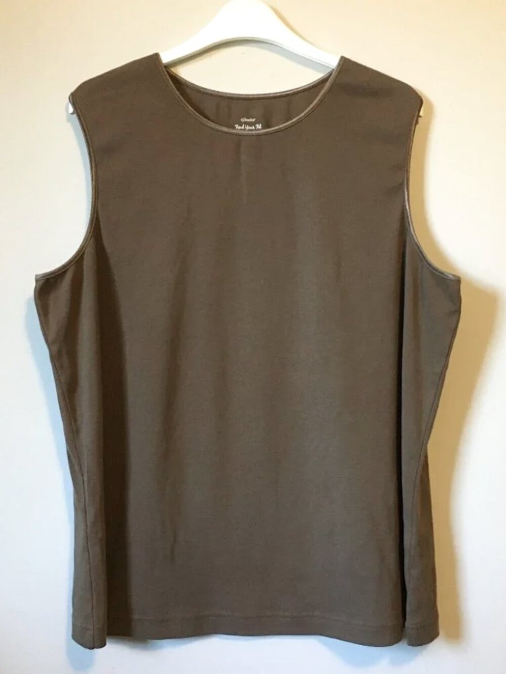 CJ Banks Brown Trimmed High Neck Cotton Stretch Tank Top - 1X